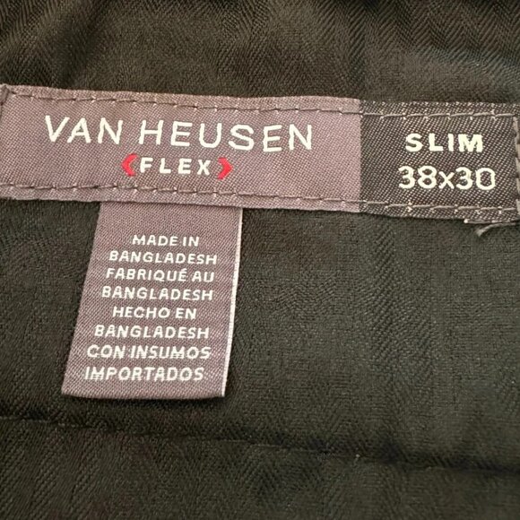 Van Heusen Mens Pants 38x30 Grey Blue Slim Fit Pant Flat Front Slacks Dress - Picture 6 of 8